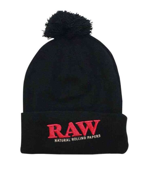 RAW x Rolling Papers Pompom Knit Hat – Black